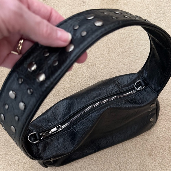 Black Studded Leather Shoulder Bag - Picture 12 of 13